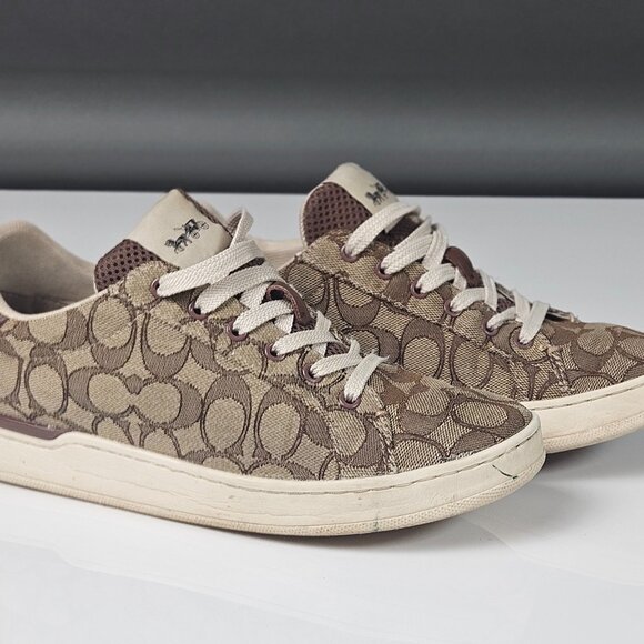 Coach Khaki Signature Jacquard Clip Low Top high Line Sneaker size 8 - Picture 2 of 16
